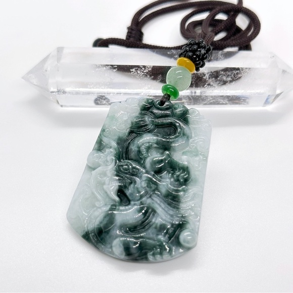 CERTIFIED Grade A Burmese Jadeite Jade Dragon Hand Carved Pendant - Picture 2 of 6